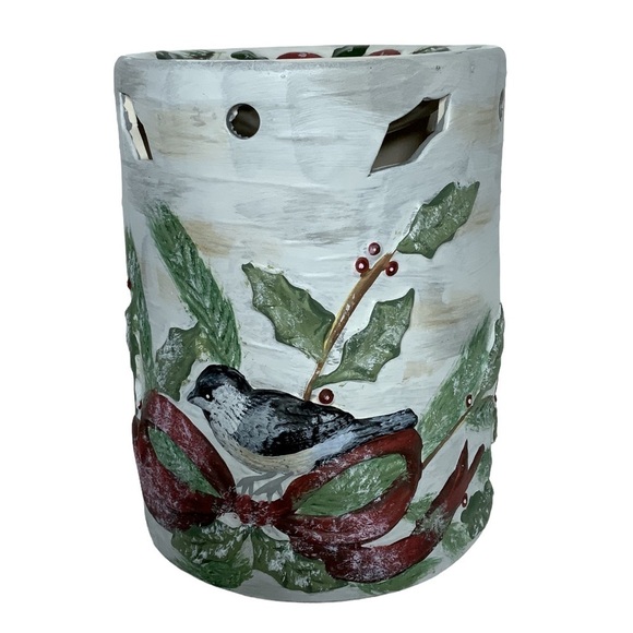 Vintage Wax Warmer Birds Kathy Hatch Tea light Hand painted Holiday White Red - Picture 15 of 15